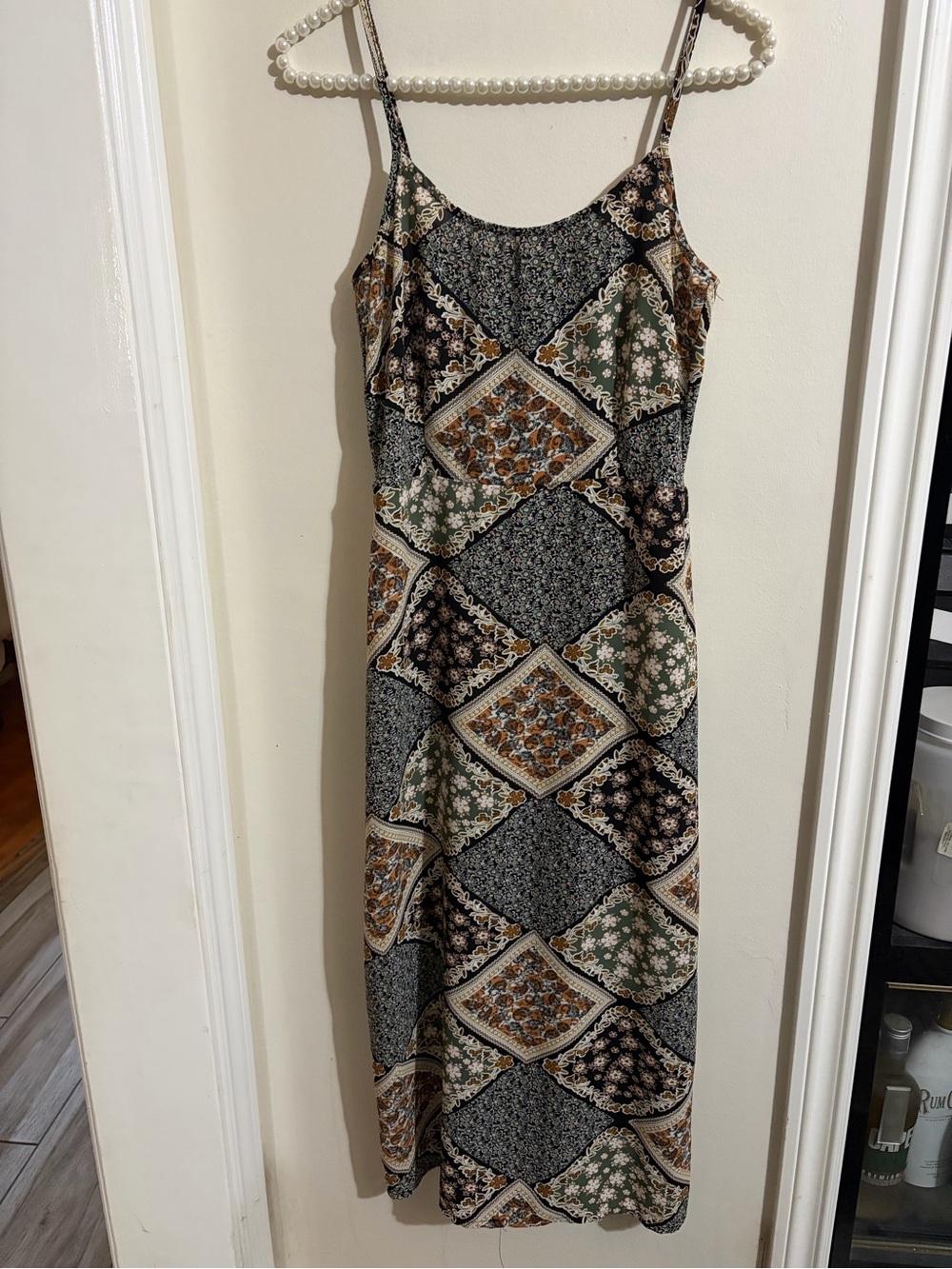 Cider Patchwork Maxi Slip Dress - Green & Brown